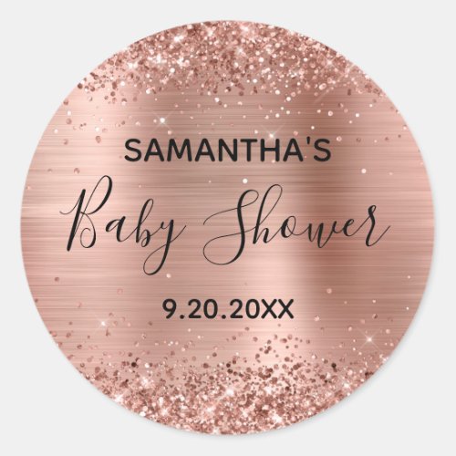 Glittery Rose Gold Foil Baby Shower Classic Round Sticker