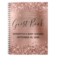Glittery Rose Gold Foil Baby Shower Guestbook Notebook