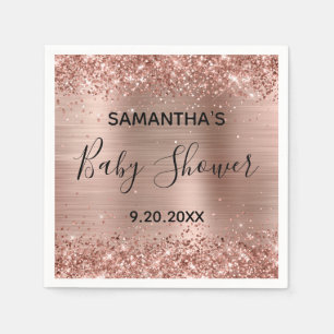 Glittery Rose Gold Foil Baby Shower Napkins