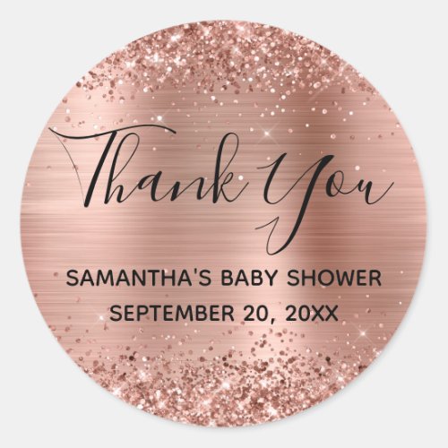 Glittery Rose Gold Foil Baby Shower Thank You Classic Round Sticker