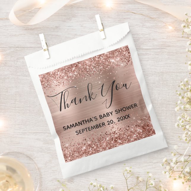 Glittery Rose Gold Foil Baby Shower Thank You Favor Bag (Clipped)