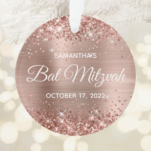 Glittery Rose Gold Foil Bat Mitzvah Ornament
