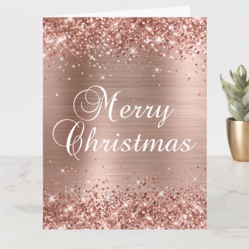 Glittery Rose Gold Foil Big Merry Christmas Card
