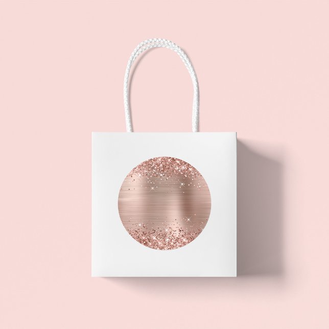 Glittery Rose Gold Foil Blank Classic Round Sticker (Large Round Favor Stickers)