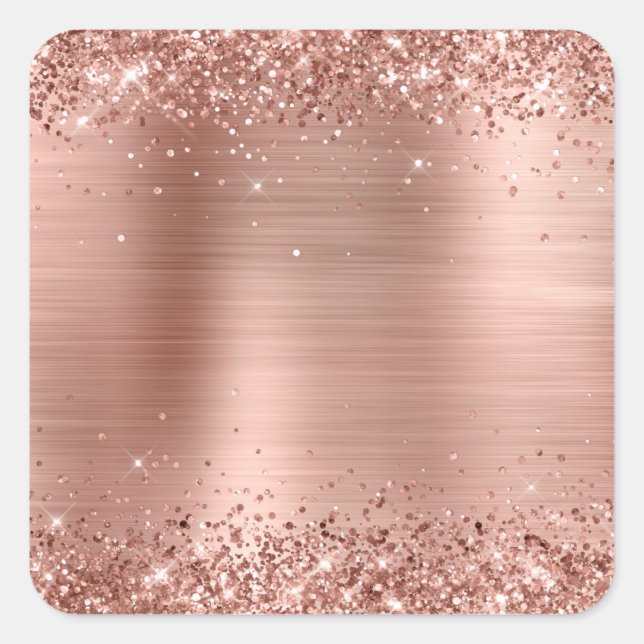 Glittery Rose Gold Foil Blank Square Sticker (Front)