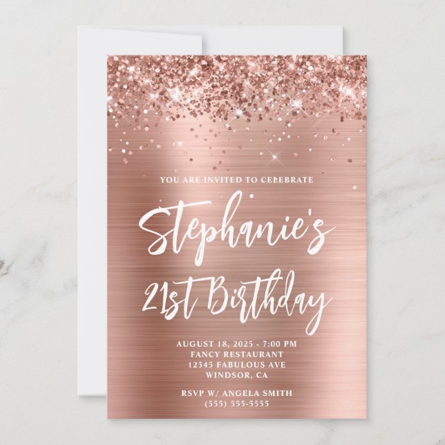 Glittery Rose Gold Foil Bold 21st Birthday Invitation (Front)