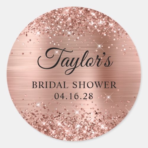 Glittery Rose Gold Foil Bridal Shower Classic Round Sticker
