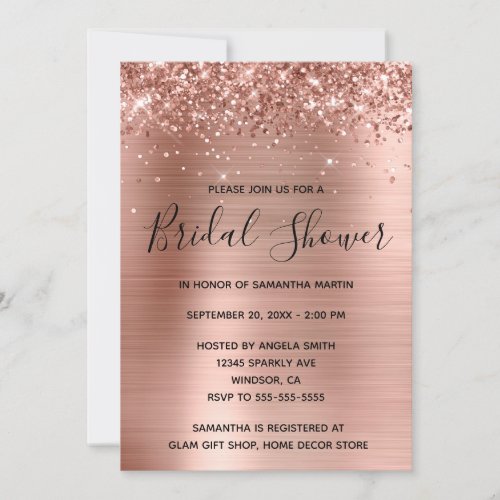 Glittery Rose Gold Foil Bridal Shower Invitation
