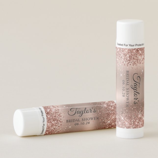 Glittery Rose Gold Foil Bridal Shower Lip Balm (Front)