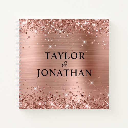 Glittery Rose Gold Foil Bride  Groom Wedding Notebook