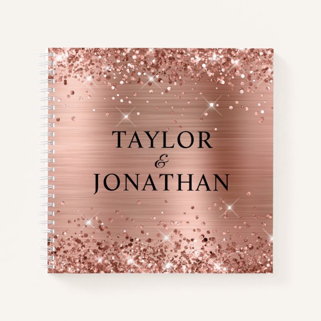 Glittery Rose Gold Foil Bride & Groom Wedding Notebook (Front)