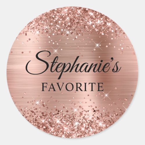 Glittery Rose Gold Foil Brides Favorite Wedding Classic Round Sticker