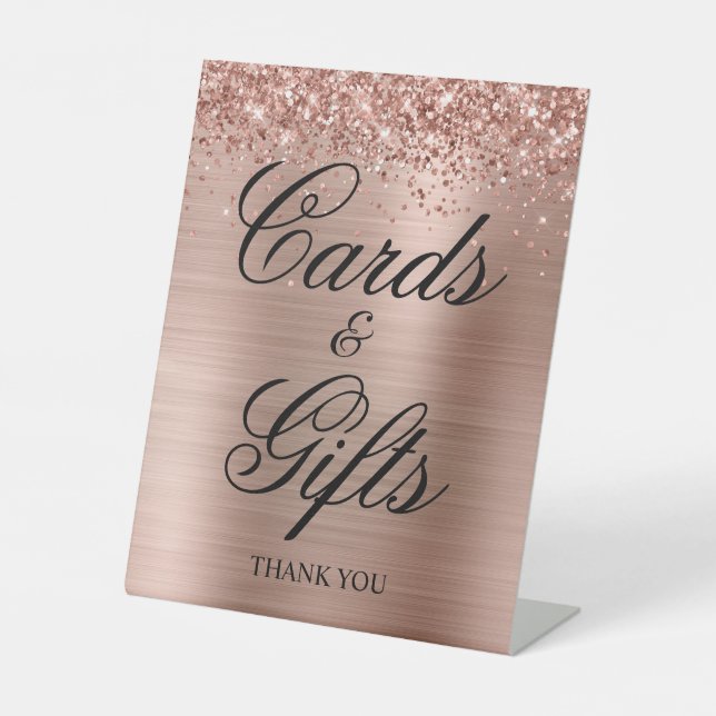 Glittery Rose Gold Foil Classic Elegance Gifts Pedestal Sign (Front)