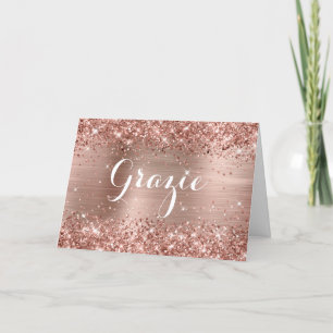 Glittery Rose Gold Foil Classic Script Grazie Letterpress Thank You Card