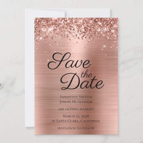 Glittery Rose Gold Foil Classy Save The Date