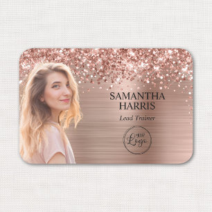 Glittery Rose Gold Foil Cutout Photo and Logo Name Tag