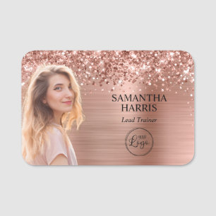 Glittery Rose Gold Foil Cutout Photo and Logo Name Tag