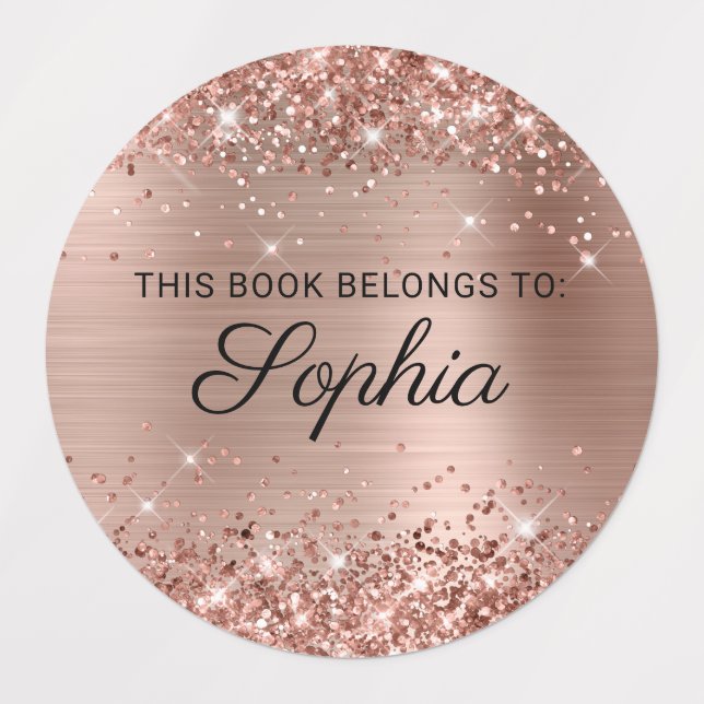 Glittery Rose Gold Foil Elegant Calligraphy Book Labels (Design 1)