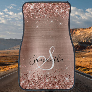 Glittery Rose Gold Foil Elegant Monogram Car Floor Mat