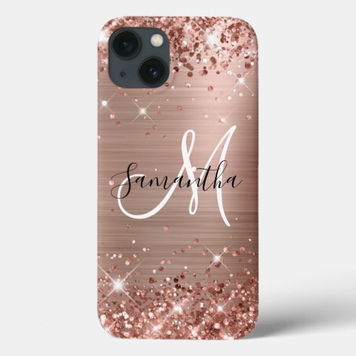 Glittery Rose Gold Foil Elegant Monogram iPhone 13 Case