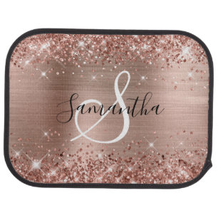 Glittery Rose Gold Foil Elegant Monogrammed Car Floor Mat