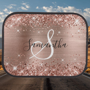 Glittery Rose Gold Foil Elegant Monogrammed Car Floor Mat