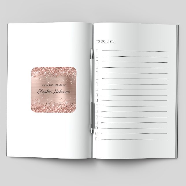 Glittery Rose Gold Foil Elegant Script Bookplate (Creator Uploaded)