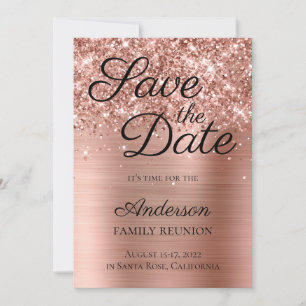 Glittery Rose Gold Foil Family Reunion Save The Date