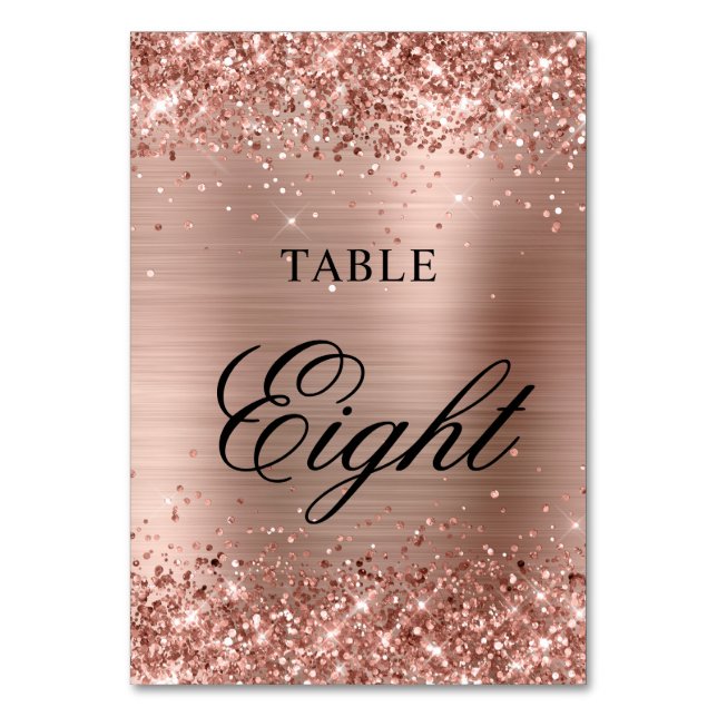 Glittery Rose Gold Foil Fancy Classic Calligraphy Table Number (Back)