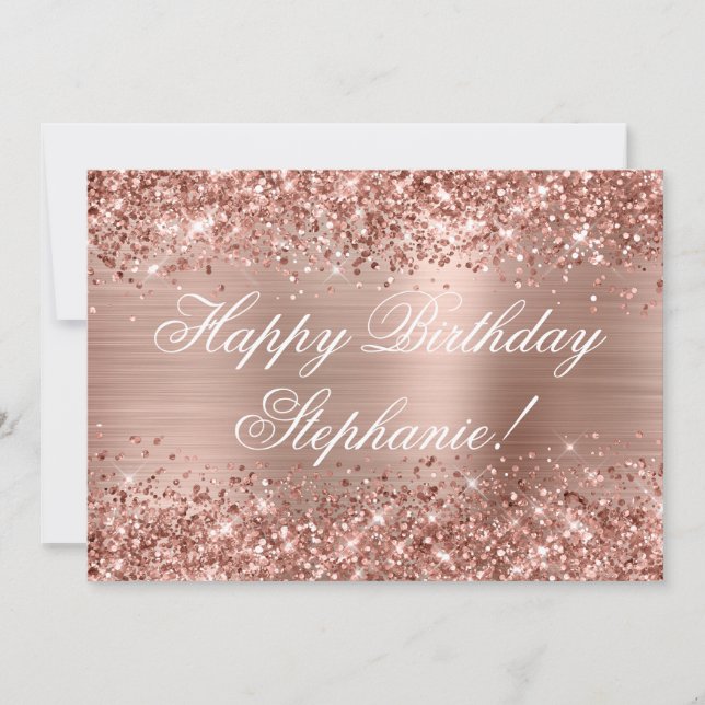 Glittery Rose Gold Foil Fancy Happy Birthday Card (Front)