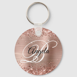 Glittery Rose Gold Foil Fancy Monogram Keychain
