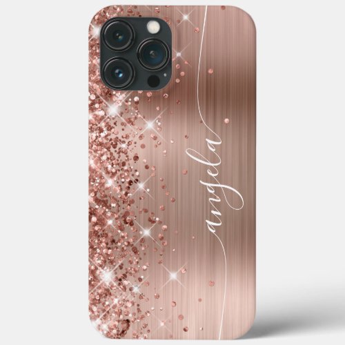 Glittery Rose Gold Foil Girly Glam Signature iPhone 13 Pro Max Case