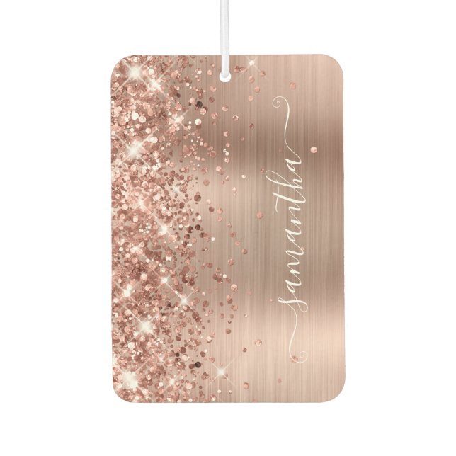 Glittery Rose Gold Foil Girly Signature Photo Air Freshener (Front)