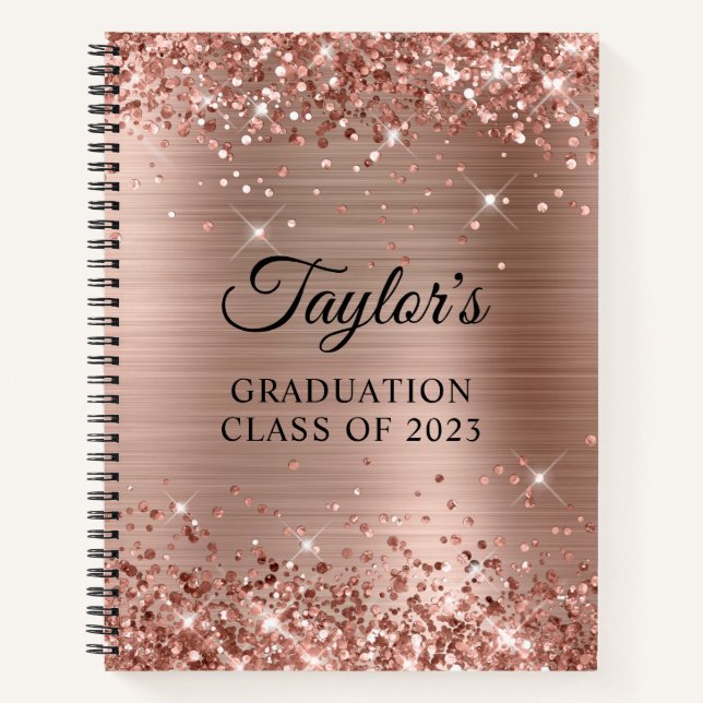 Glittery Rose Gold Foil Graduation Guest Notebook (Front)