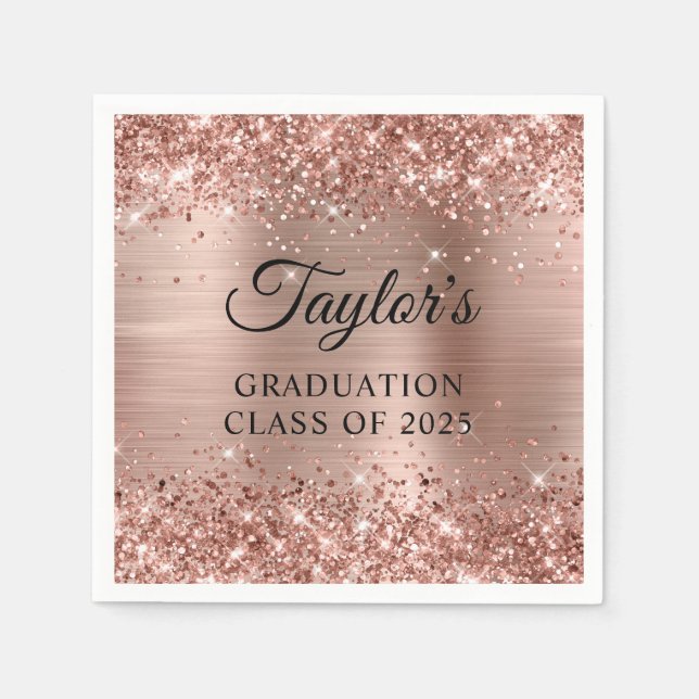 Glittery Rose Gold Foil Graduation Napkins (Front)