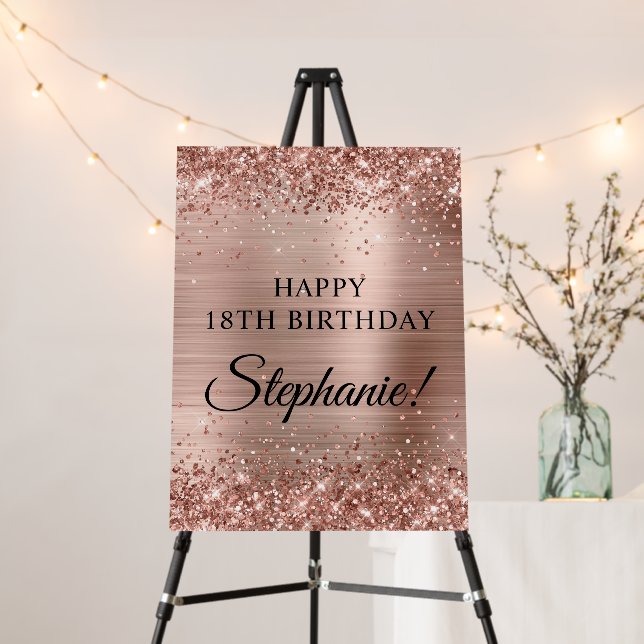 Glittery Rose Gold Foil Happy 18th Birthday Foam Board (In Situ (Stand))