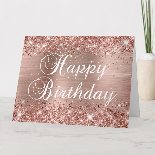 Glittery Rose Gold Foil Happy Birthday from Group Card (Front)