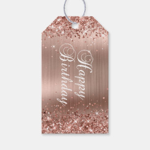 Glittery Rose Gold Foil Happy Birthday Gift Tags