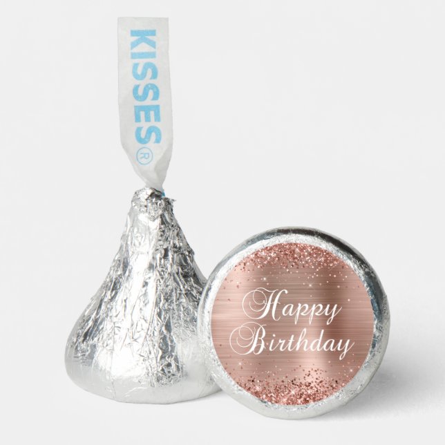 Glittery Rose Gold Foil Happy Birthday Hershey®'s Kisses® (Front)