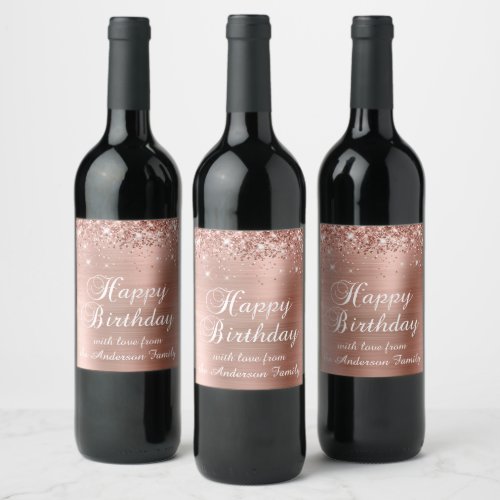 Glittery Rose Gold Foil Happy Birthday Wine Label