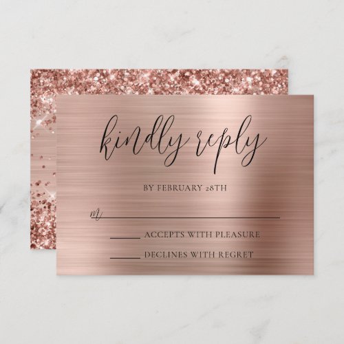 Glittery Rose Gold Foil Kindly Reply Wedding RSVP Card