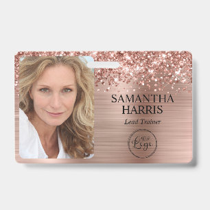 Glittery Rose Gold Foil Logo and Photo Badge