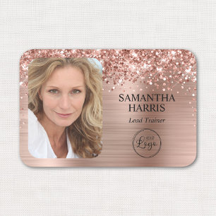 Glittery Rose Gold Foil Logo and Photo Name Tag