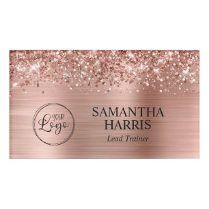 Glittery Rose Gold Foil Logo Name Tag