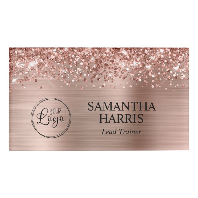 Glittery Rose Gold Foil Logo Name Tag (Front)