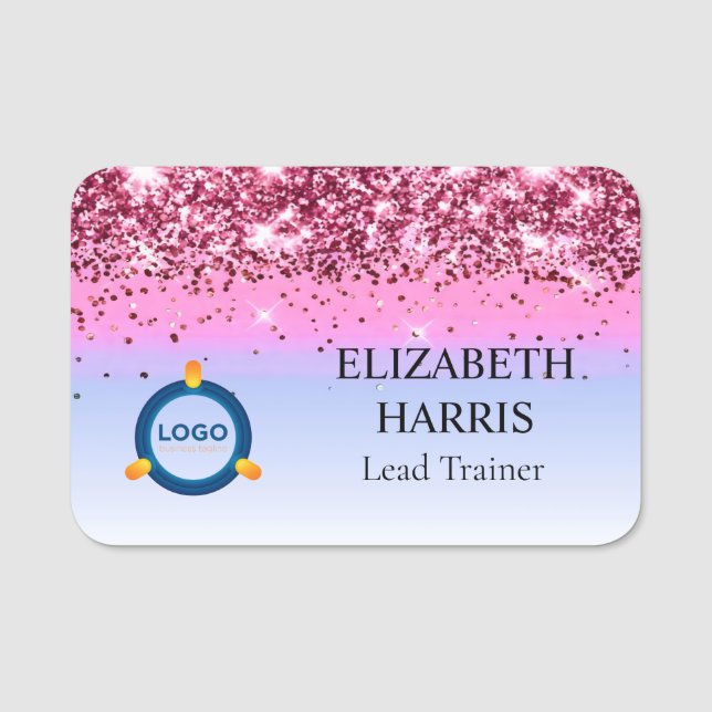 Glittery Rose Gold Foil Logo Name Tag (Front)
