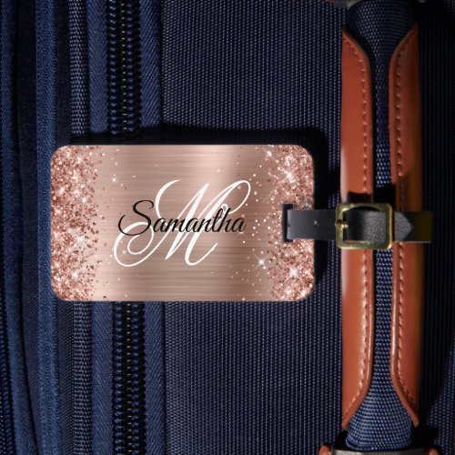 Glittery Rose Gold Foil Luggage Tag