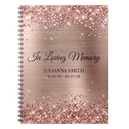 Glittery Rose Gold Foil Memorial Service Guestbook Notebook