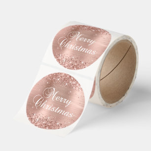 Glittery Rose Gold Foil Merry Christmas Classic Round Sticker