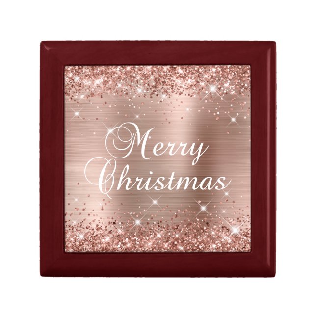 Glittery Rose Gold Foil Merry Christmas Gift Box (Front)